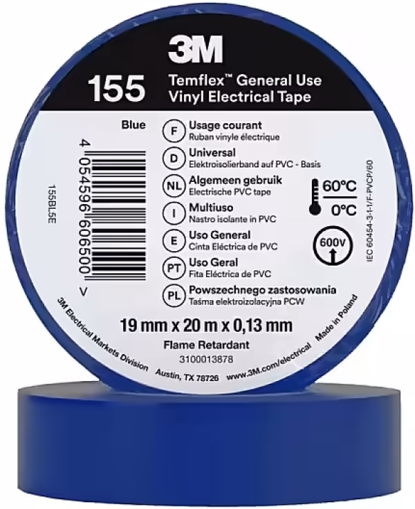 Cinta Aislante de PVC 3M Temflex 155 19 mm x 20 m Azul
