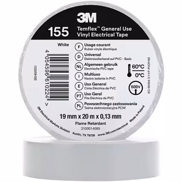 Cinta Aislante de PVC 3M Temflex 155 19 mm x 20 m Blanca