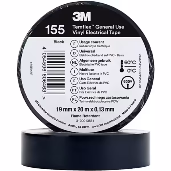 Cinta Aislante de PVC 3M Temflex 155 19 mm x 20 m Negra